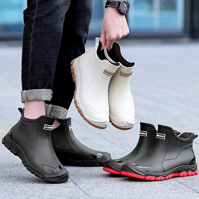 New Rain Boots Men'S Short Tube Low-Top Rain Boots Non-Slip Car Wash Water Shoes Fleece-Lined Rubber Shoes Waterproof Four Seasons Fashion Water Boots - Image 5